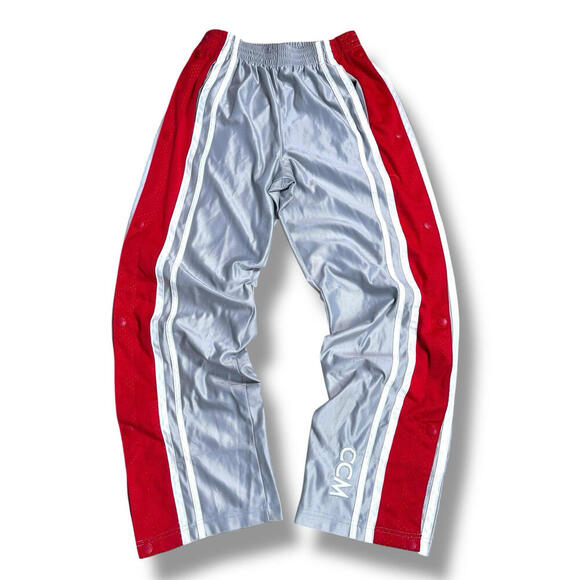 CCM Vintage Hockey Warm-Up Pants Snap Button Tearaway Gray Red L Y2K Streetwear - Picture 1 of 9
